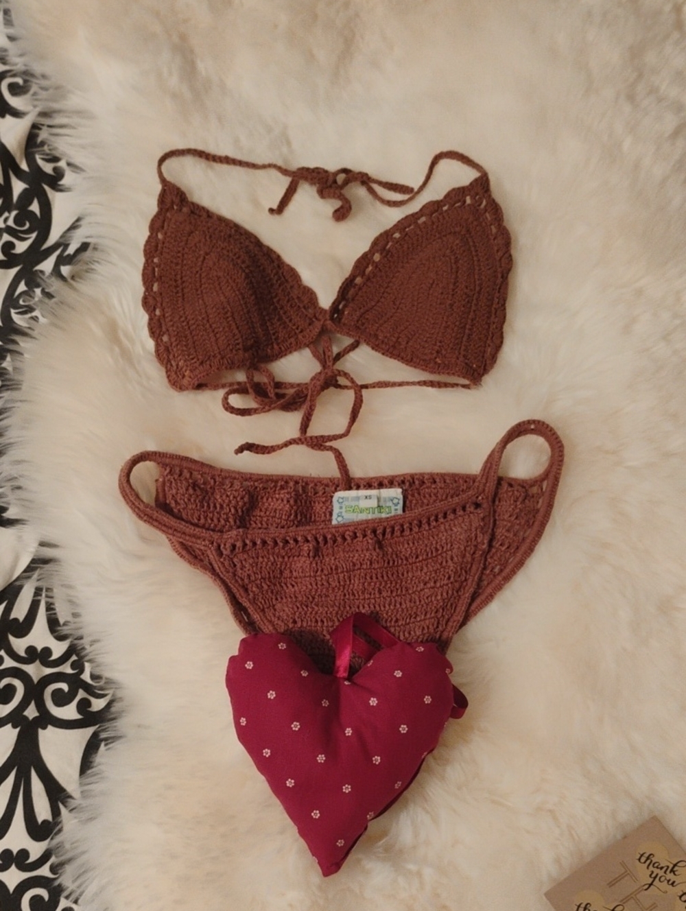 Handmade Crochet Bikini Set - Brown, XS